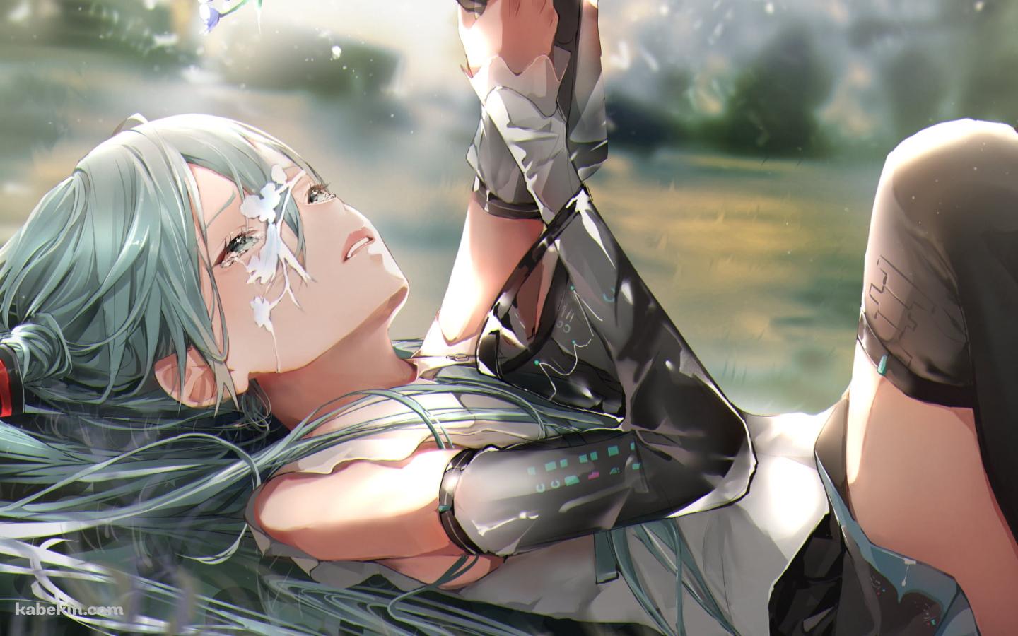 水の上に寝転ぶ綺麗な初音ミク / ボカロ / ボーカロイドの壁紙(1440px x 900px) 高画質 PC・デスクトップ用