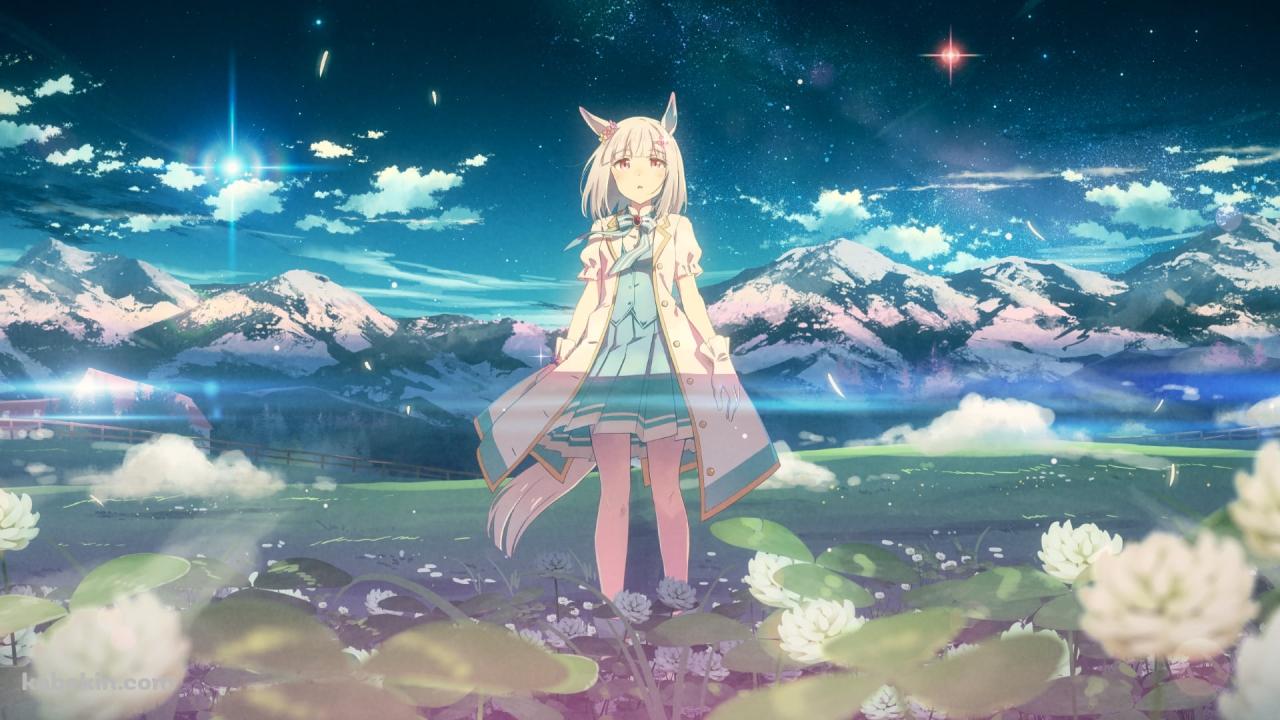 白い花が咲く中に佇む可愛いハッピーウィーク / 雪山 / ウマ娘プリティーダービーの壁紙(1280px x 720px) 高画質 PC・デスクトップ用