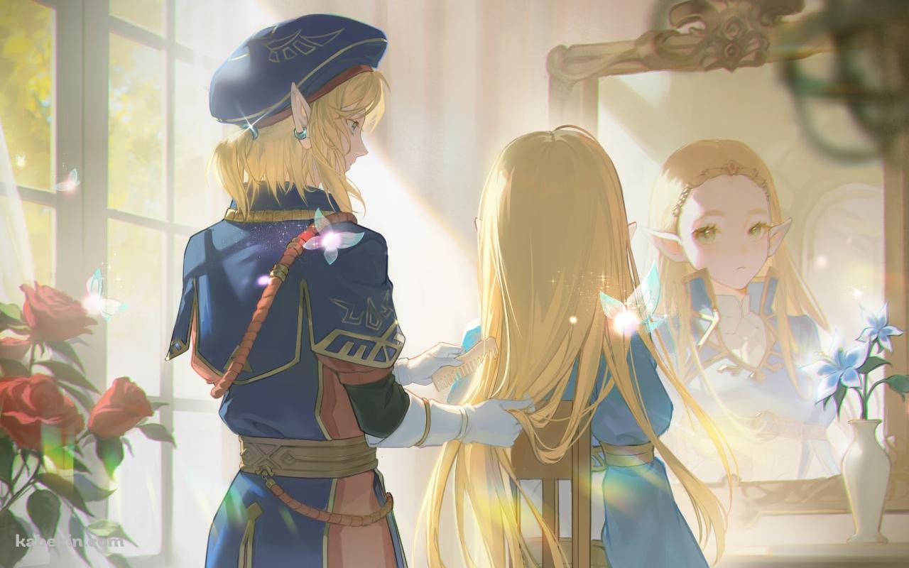 ゼルダ姫の髪をとかすリンク / ゼルダの伝説 ブレス オブ ザ ワイルドの壁紙(1280px x 800px) 高画質 PC・デスクトップ用