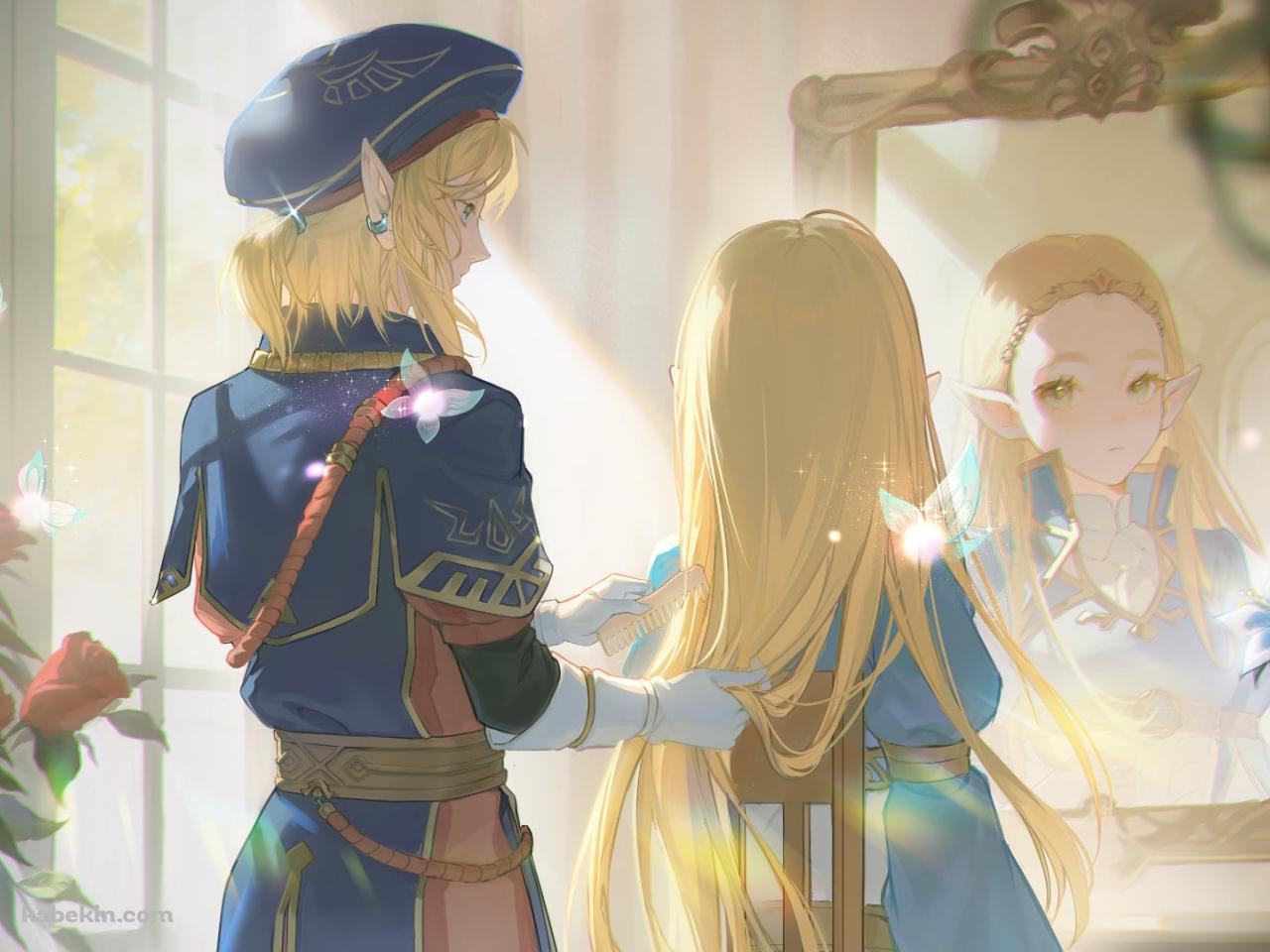 ゼルダ姫の髪をとかすリンク / ゼルダの伝説 ブレス オブ ザ ワイルドの壁紙(1280px x 960px) 高画質 PC・デスクトップ用