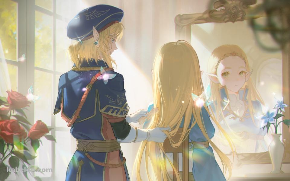ゼルダ姫の髪をとかすリンク / ゼルダの伝説 ブレス オブ ザ ワイルドの壁紙(960px x 600px) 高画質 PC・デスクトップ用