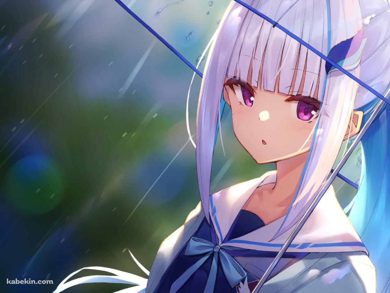 雨の中、青い縁のビニール傘をさすリゼ・ヘルエスタ / にじさんじ / バーチャルYouTuber / Vtuberの壁紙(1280px x 960px) 高画質 PC・デスクトップ用