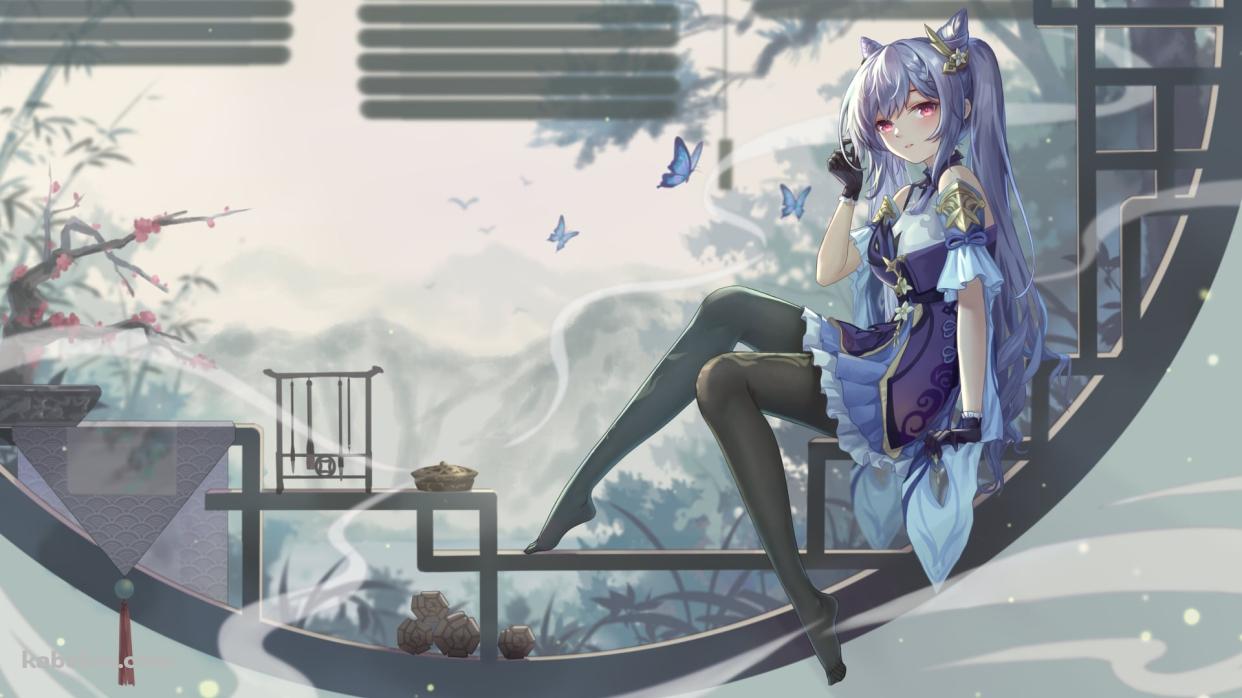 丸い窓辺に座る綺麗な刻晴 / 原神の壁紙(1242px x 698px) 高画質 PC・デスクトップ用