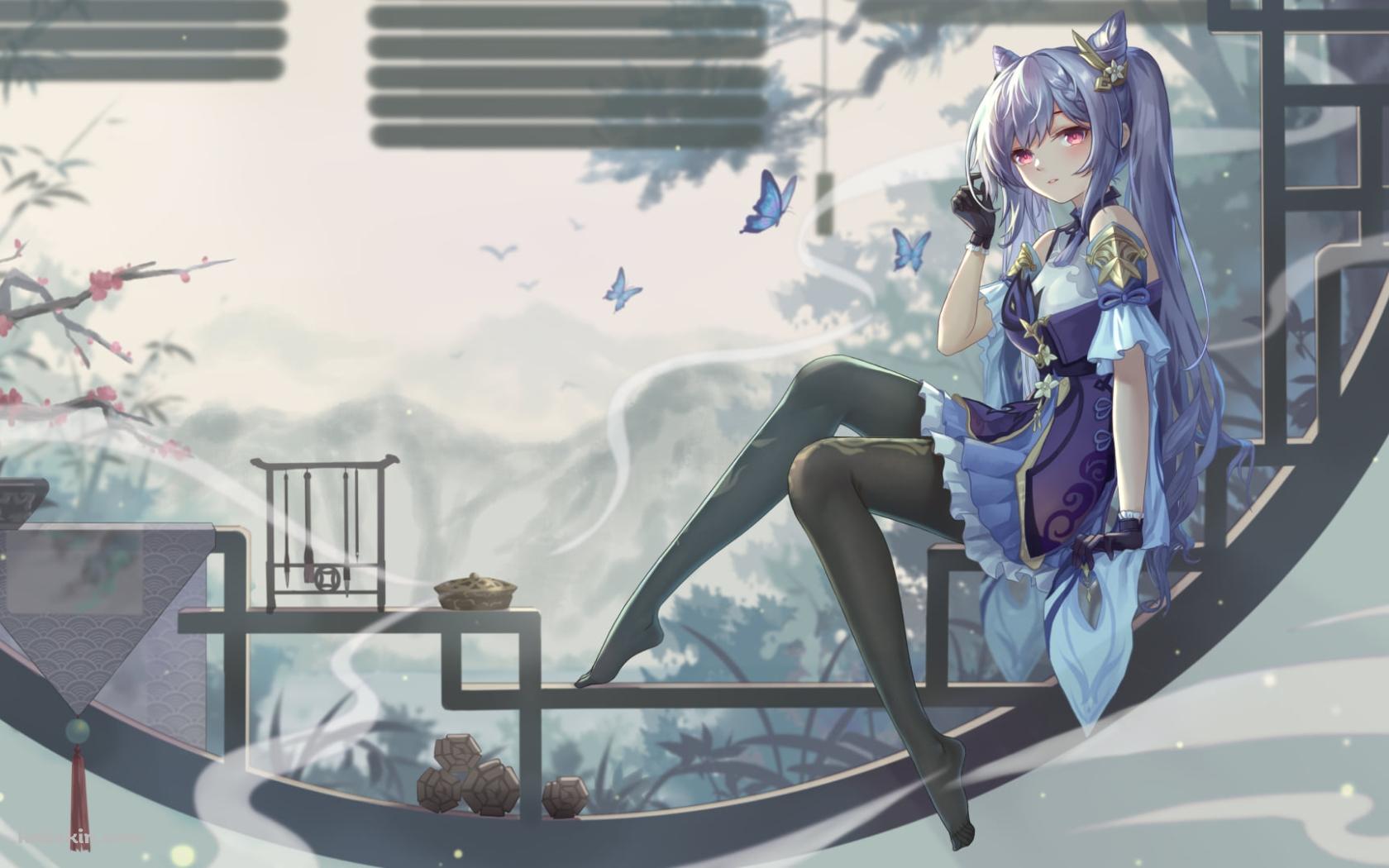 丸い窓辺に座る綺麗な刻晴 / 原神の壁紙(1680px x 1050px) 高画質 PC・デスクトップ用