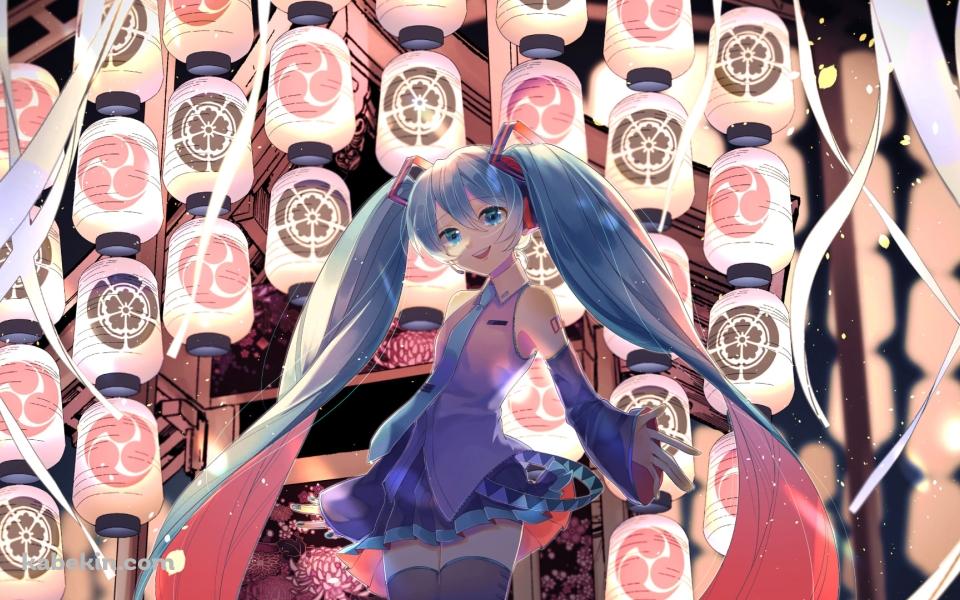 沢山の光る提灯と初音ミク / ボカロ / ボーカロイドの壁紙(960px x 600px) 高画質 PC・デスクトップ用