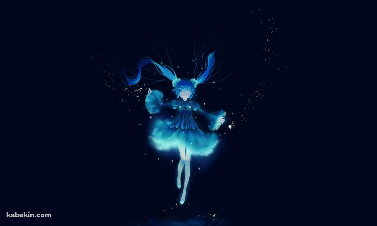 空中に浮き青く光る初音ミク / ボカロ / ボーカロイドの壁紙(1280px x 768px) 高画質 PC・デスクトップ用