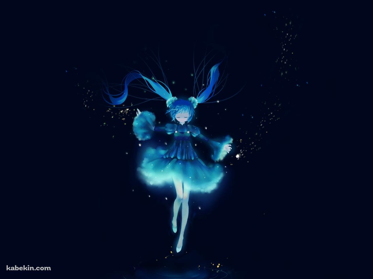 空中に浮き青く光る初音ミク / ボカロ / ボーカロイドの壁紙(1280px x 960px) 高画質 PC・デスクトップ用