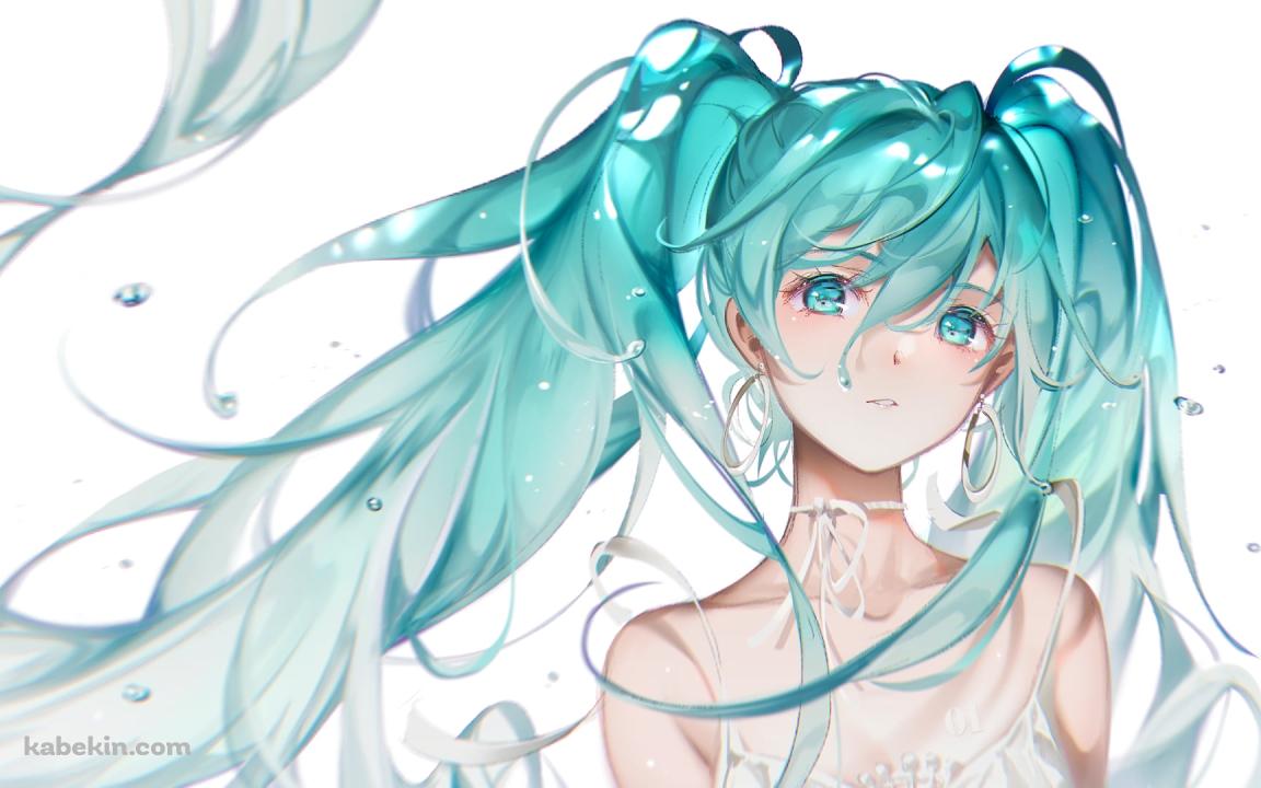 水滴と白い服を着た初音ミク / ボカロ / ボーカロイドの壁紙(1152px x 720px) 高画質 PC・デスクトップ用