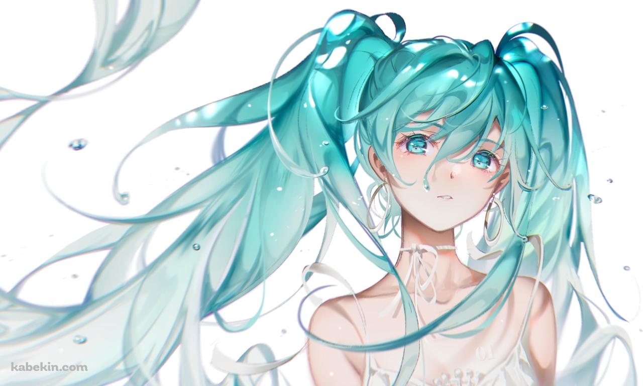 水滴と白い服を着た初音ミク / ボカロ / ボーカロイドの壁紙(1280px x 768px) 高画質 PC・デスクトップ用