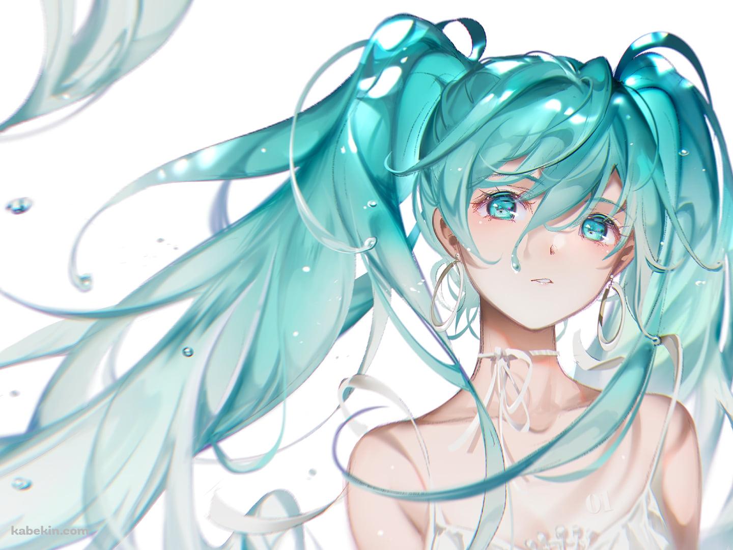 水滴と白い服を着た初音ミク / ボカロ / ボーカロイドの壁紙(1440px x 1080px) 高画質 PC・デスクトップ用