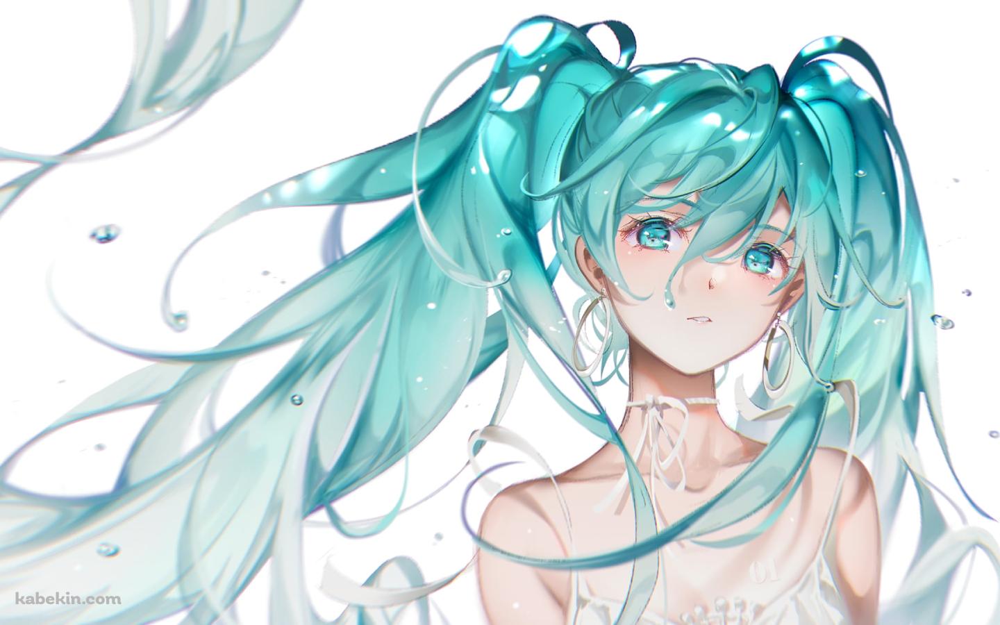 水滴と白い服を着た初音ミク / ボカロ / ボーカロイドの壁紙(1440px x 900px) 高画質 PC・デスクトップ用