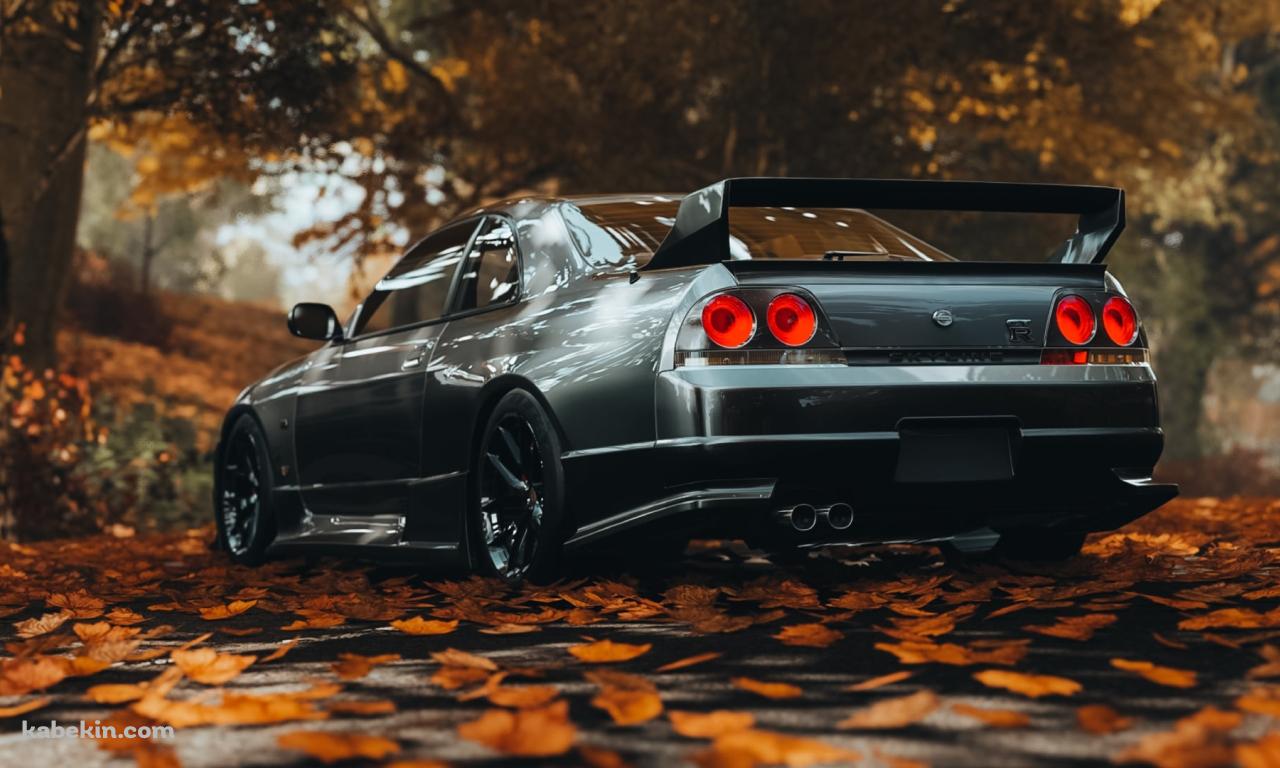 紅葉の中、路駐するかっこいい黒いGT-R / 日産の壁紙(1280px x 768px) 高画質 PC・デスクトップ用