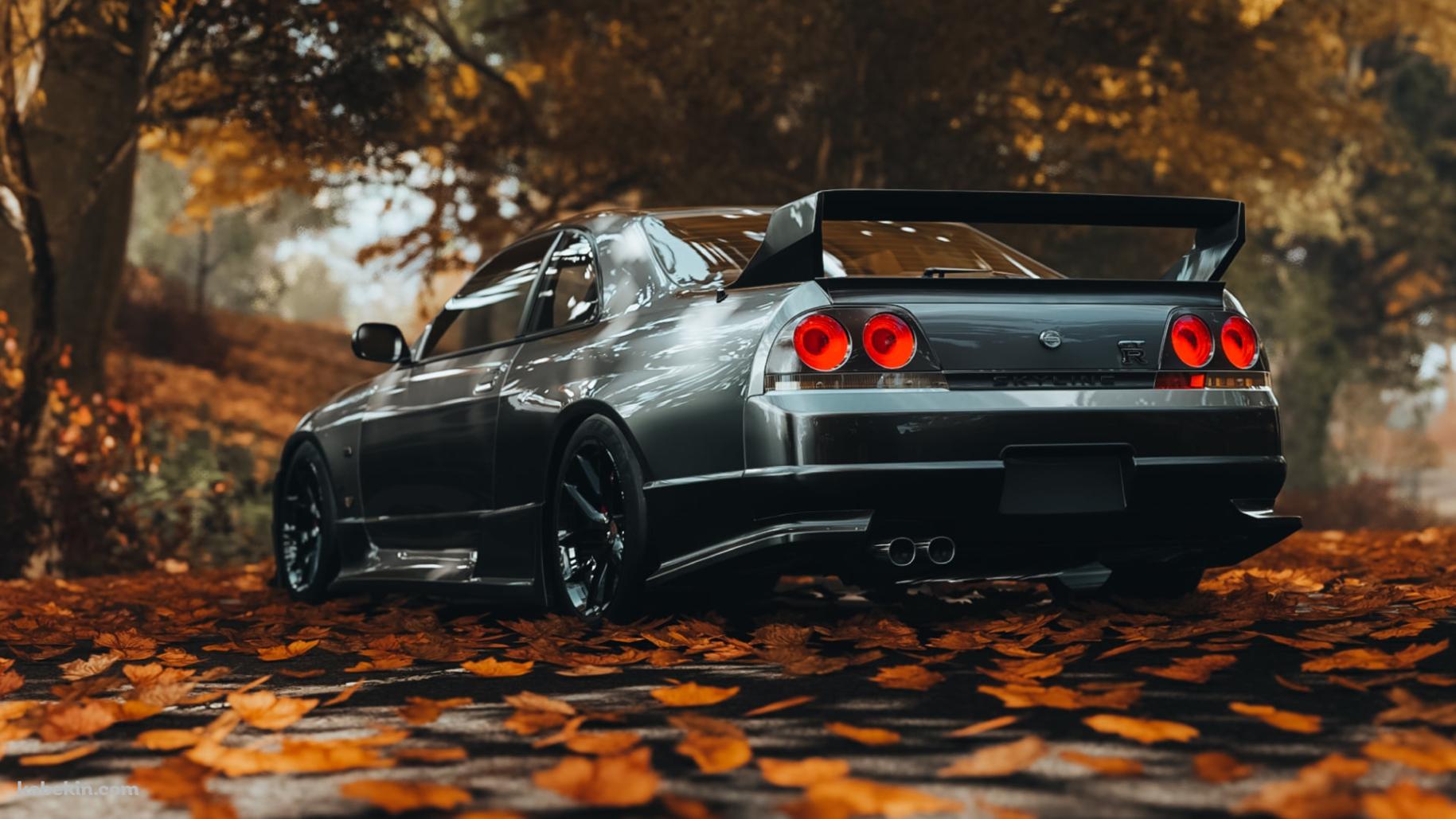 紅葉の中、路駐するかっこいい黒いGT-R / 日産の壁紙(1829px x 1029px) 高画質 PC・デスクトップ用