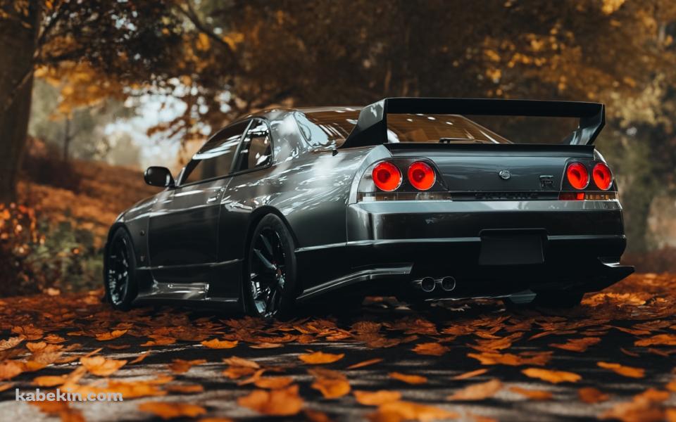 紅葉の中、路駐するかっこいい黒いGT-R / 日産の壁紙(960px x 600px) 高画質 PC・デスクトップ用