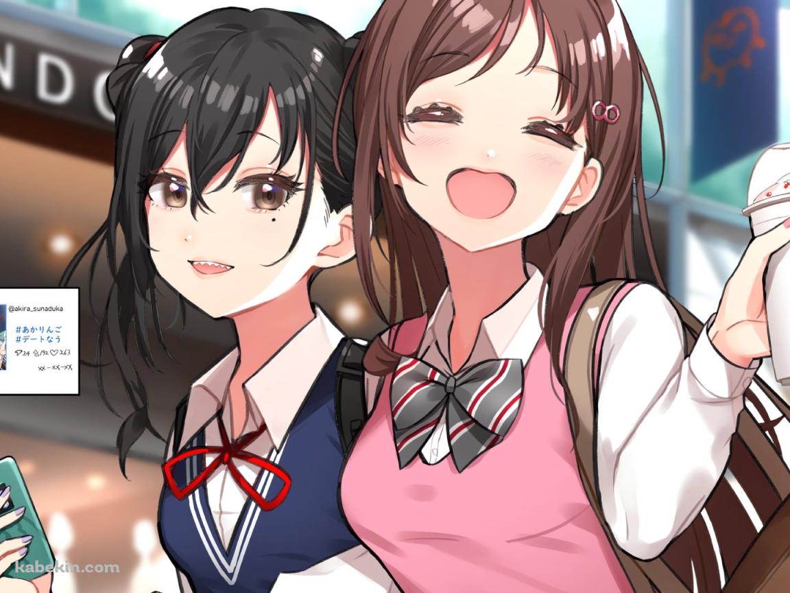 手をつないで下校中の砂塚あきらと辻野あかり / アイドルマスターシンデレラガールズの壁紙(1152px x 864px) 高画質 PC・デスクトップ用