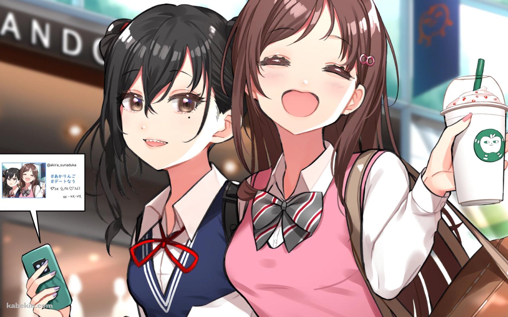 手をつないで下校中の砂塚あきらと辻野あかり / アイドルマスターシンデレラガールズの壁紙(1680px x 1050px) 高画質 PC・デスクトップ用