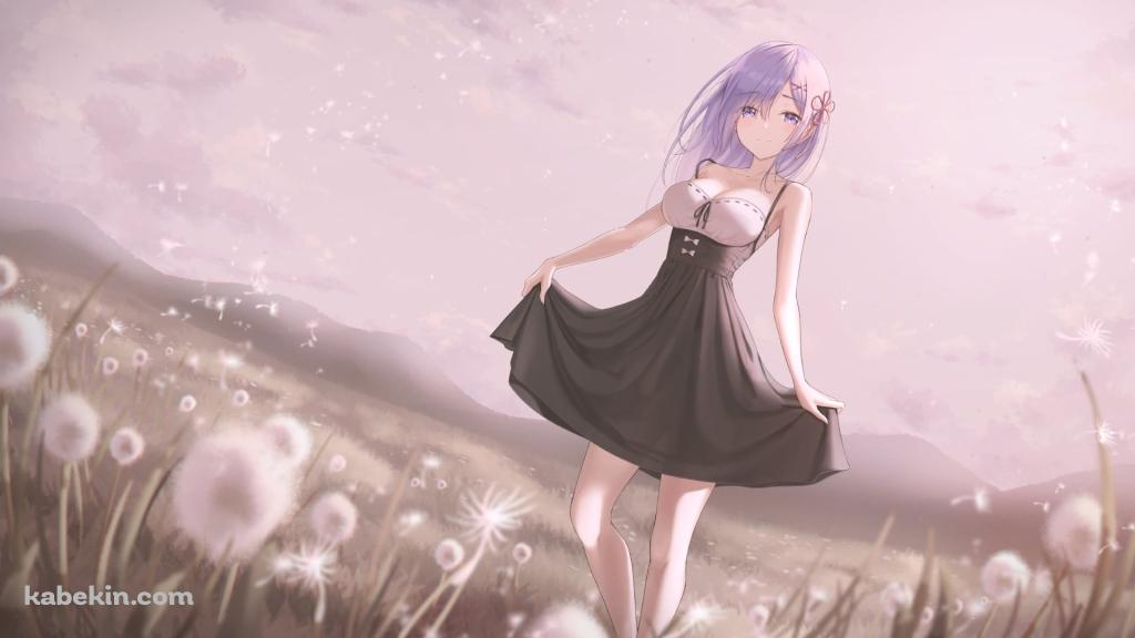 タンポポの綿毛とスカートの裾を持つレム / リゼロ / re:ゼロから始める異世界生活の壁紙(1024px x 576px) 高画質 PC・デスクトップ用