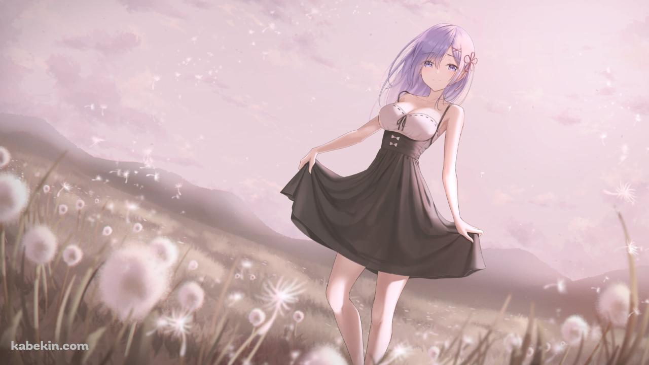 タンポポの綿毛とスカートの裾を持つレム / リゼロ / re:ゼロから始める異世界生活の壁紙(1280px x 720px) 高画質 PC・デスクトップ用