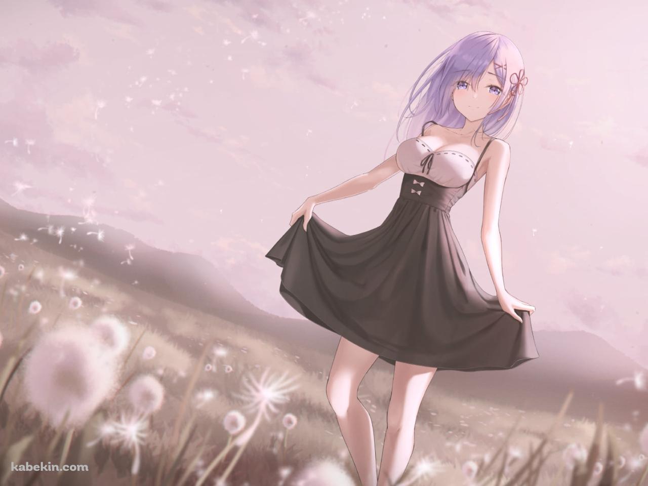 タンポポの綿毛とスカートの裾を持つレム / リゼロ / re:ゼロから始める異世界生活の壁紙(1280px x 960px) 高画質 PC・デスクトップ用