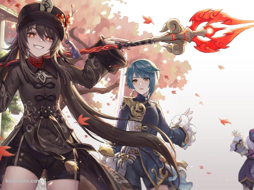 可愛い胡桃・行秋・香菱・七七・グゥオパァー / 紅葉 / 原神の壁紙(1024px x 768px) 高画質 PC・デスクトップ用