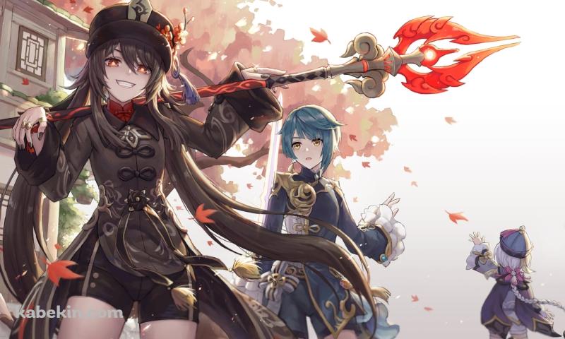 可愛い胡桃・行秋・香菱・七七・グゥオパァー / 紅葉 / 原神の壁紙(800px x 480px) 高画質 PC・デスクトップ用