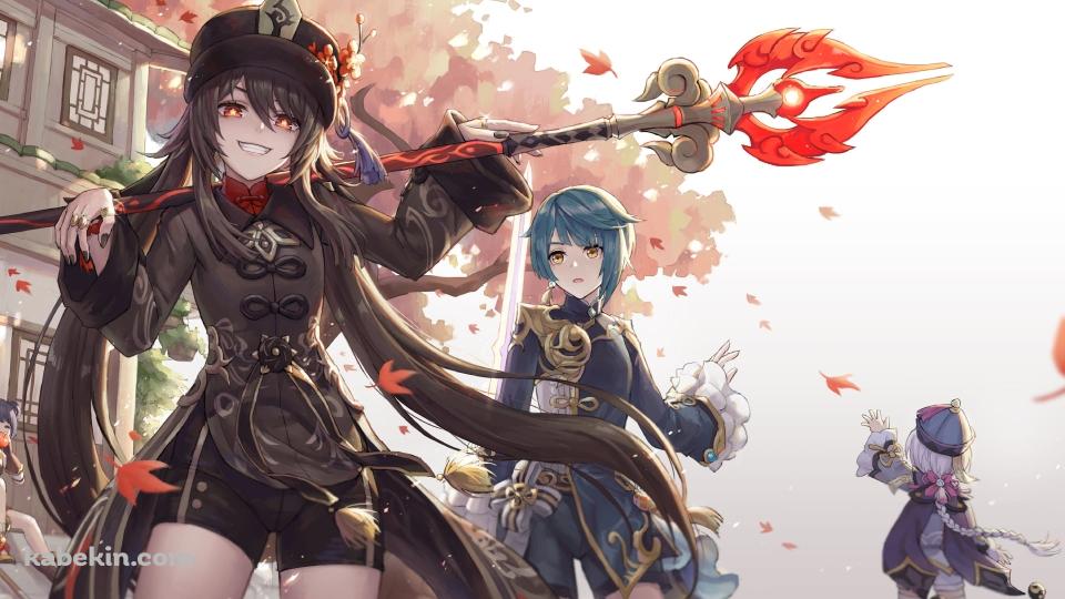 可愛い胡桃・行秋・香菱・七七・グゥオパァー / 紅葉 / 原神の壁紙(960px x 540px) 高画質 PC・デスクトップ用