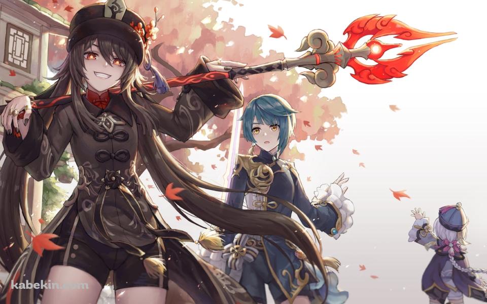 可愛い胡桃・行秋・香菱・七七・グゥオパァー / 紅葉 / 原神の壁紙(960px x 600px) 高画質 PC・デスクトップ用