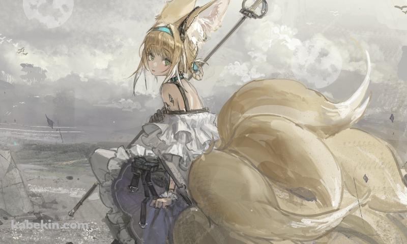 海外の砂浜に座るスズラン / アークナイツの壁紙(800px x 480px) 高画質 PC・デスクトップ用