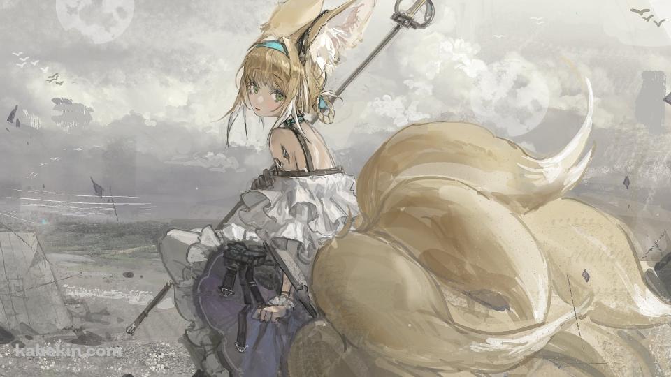 海外の砂浜に座るスズラン / アークナイツの壁紙(960px x 540px) 高画質 PC・デスクトップ用