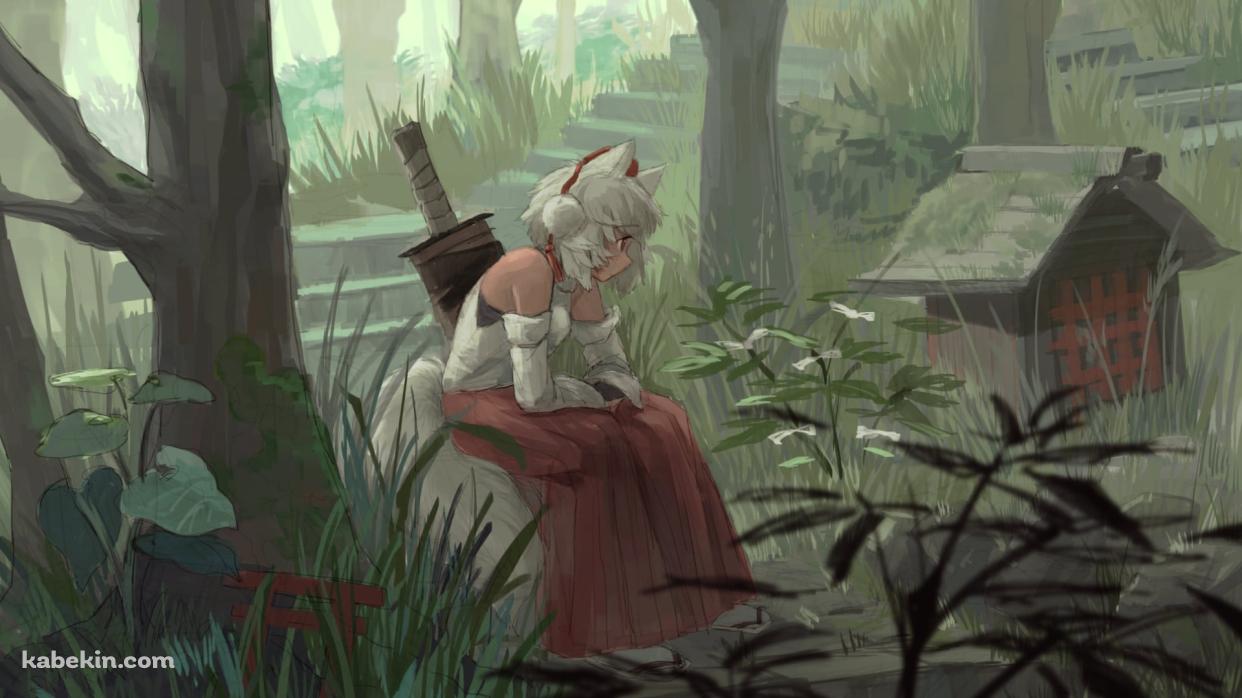大剣を背負い岩に座る犬走椛(いぬばしりもみじ) / 東方の壁紙(1242px x 698px) 高画質 PC・デスクトップ用