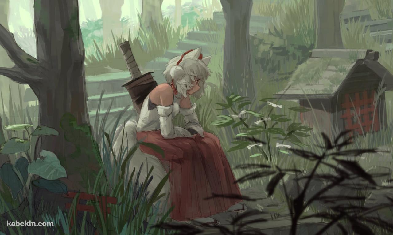 大剣を背負い岩に座る犬走椛(いぬばしりもみじ) / 東方の壁紙(1280px x 768px) 高画質 PC・デスクトップ用