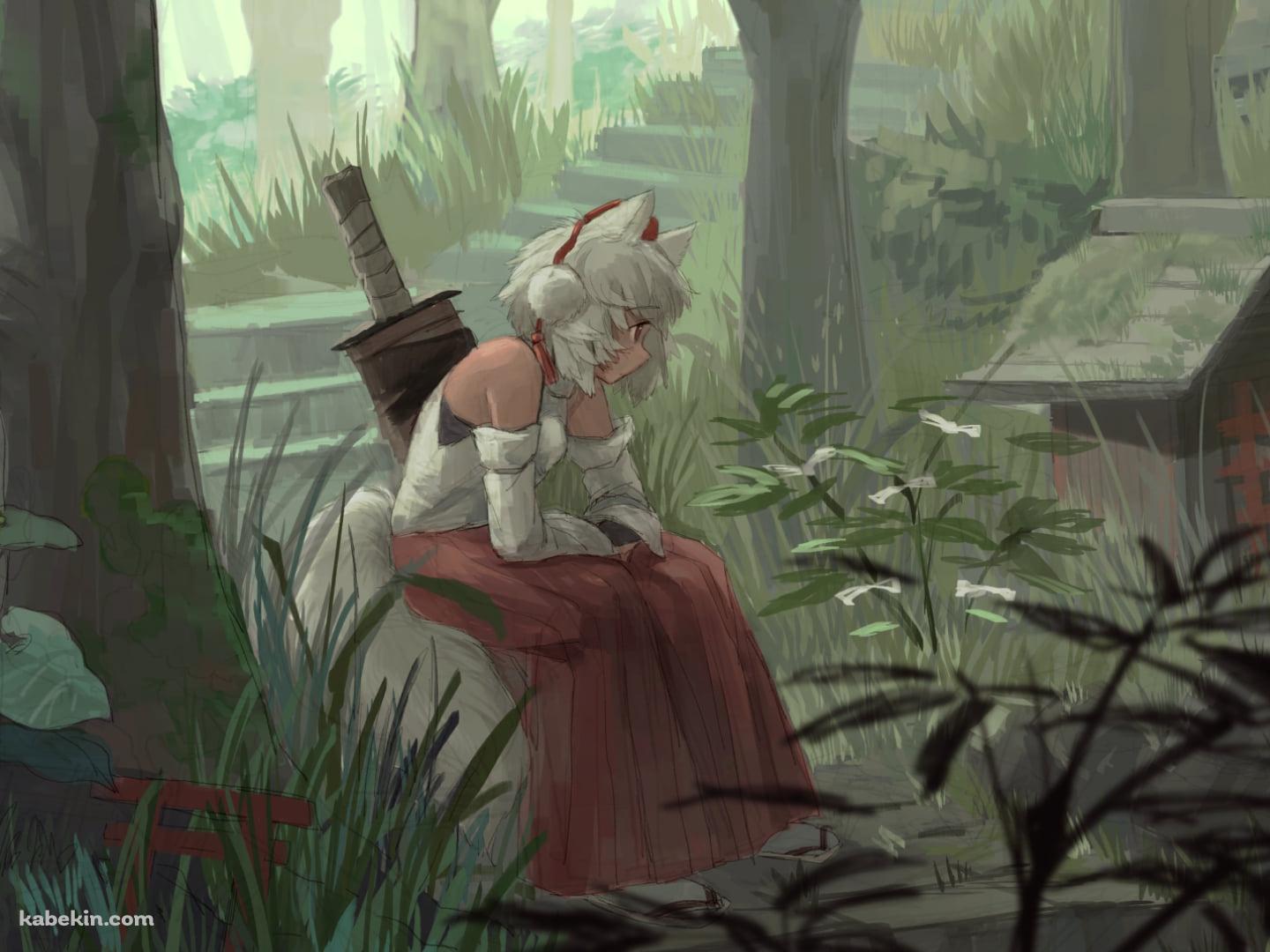 大剣を背負い岩に座る犬走椛(いぬばしりもみじ) / 東方の壁紙(1440px x 1080px) 高画質 PC・デスクトップ用