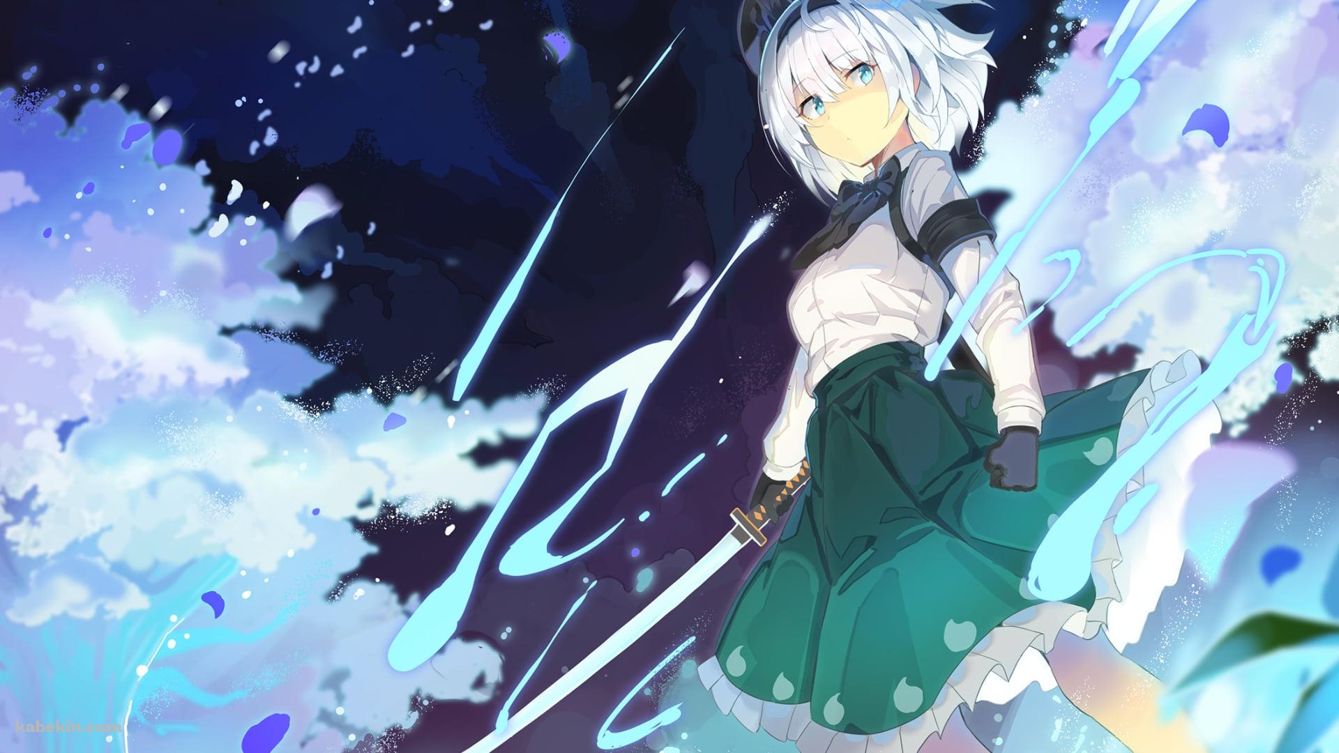 日本刀を持つ魂魄妖夢（こんぱく ようむ） / 白い木 / 東方の壁紙(1920px x 1080px) 高画質 PC・デスクトップ用