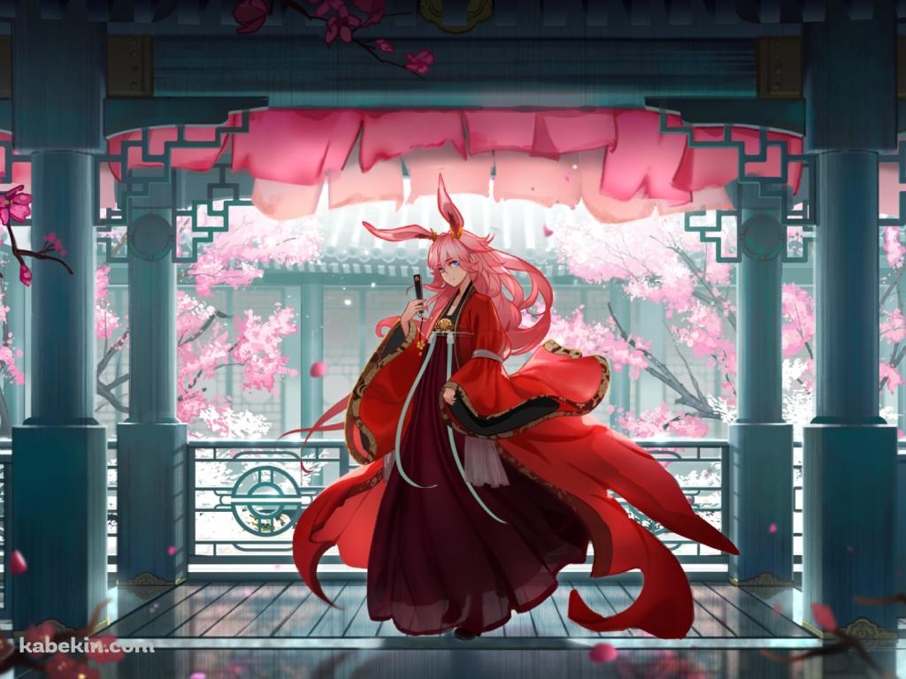 庭園に桜や梅が咲く綺麗な屋敷に佇む八重桜 / 崩壊学園 / 崩壊3rd / 崩坏3rdの壁紙(1024px x 768px) 高画質 PC・デスクトップ用