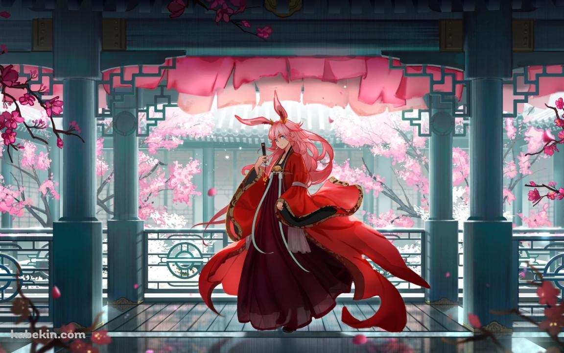庭園に桜や梅が咲く綺麗な屋敷に佇む八重桜 / 崩壊学園 / 崩壊3rd / 崩坏3rdの壁紙(1152px x 720px) 高画質 PC・デスクトップ用