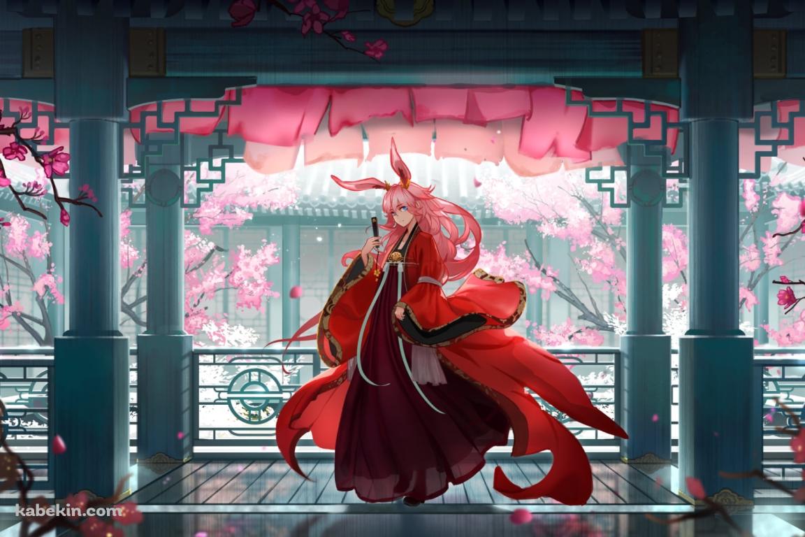 庭園に桜や梅が咲く綺麗な屋敷に佇む八重桜 / 崩壊学園 / 崩壊3rd / 崩坏3rdの壁紙(1152px x 768px) 高画質 PC・デスクトップ用