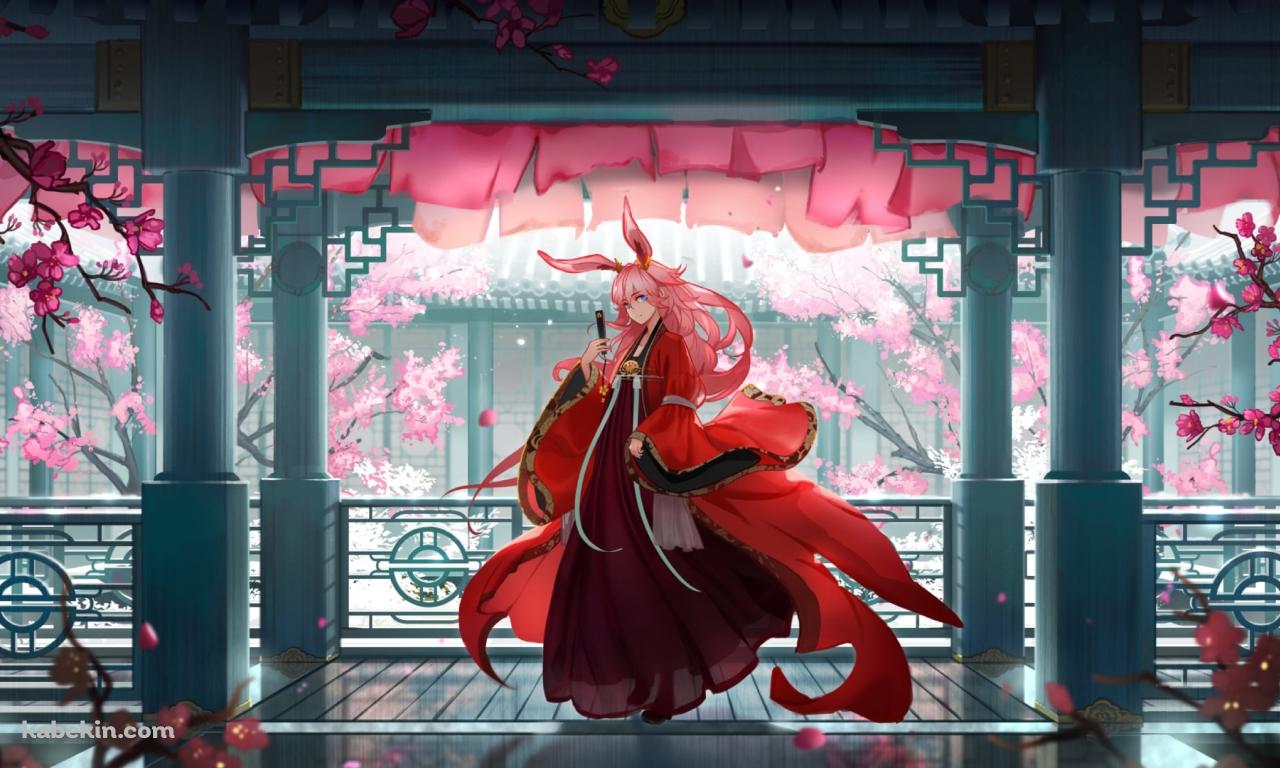 庭園に桜や梅が咲く綺麗な屋敷に佇む八重桜 / 崩壊学園 / 崩壊3rd / 崩坏3rdの壁紙(1280px x 768px) 高画質 PC・デスクトップ用