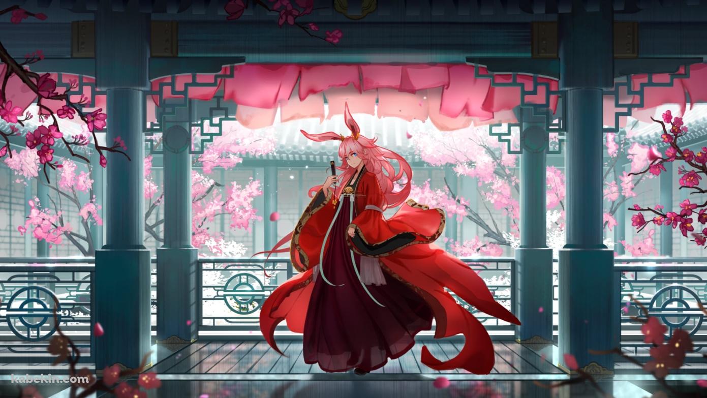 庭園に桜や梅が咲く綺麗な屋敷に佇む八重桜 / 崩壊学園 / 崩壊3rd / 崩坏3rdの壁紙(1391px x 783px) 高画質 PC・デスクトップ用