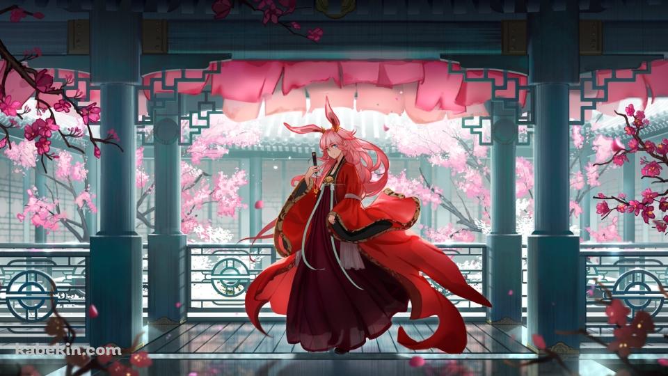 庭園に桜や梅が咲く綺麗な屋敷に佇む八重桜 / 崩壊学園 / 崩壊3rd / 崩坏3rdの壁紙(960px x 540px) 高画質 PC・デスクトップ用