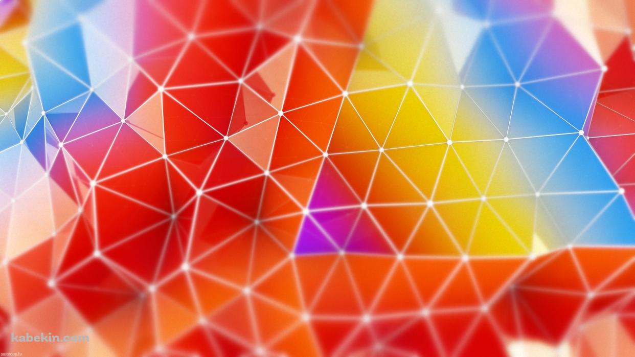 鮮やかな赤・黄・青の隆起するポリゴンの壁紙(1242px x 698px) 高画質 PC・デスクトップ用