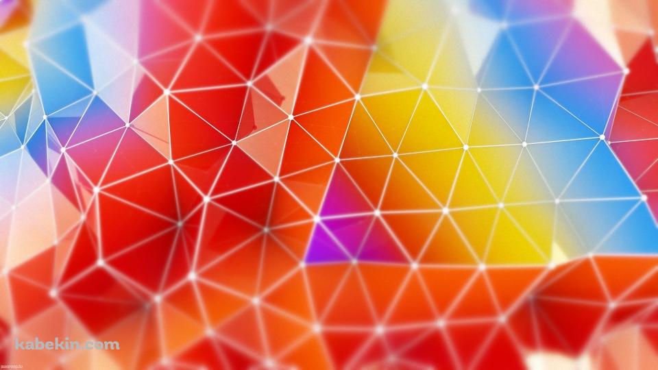 鮮やかな赤・黄・青の隆起するポリゴンの壁紙(960px x 540px) 高画質 PC・デスクトップ用