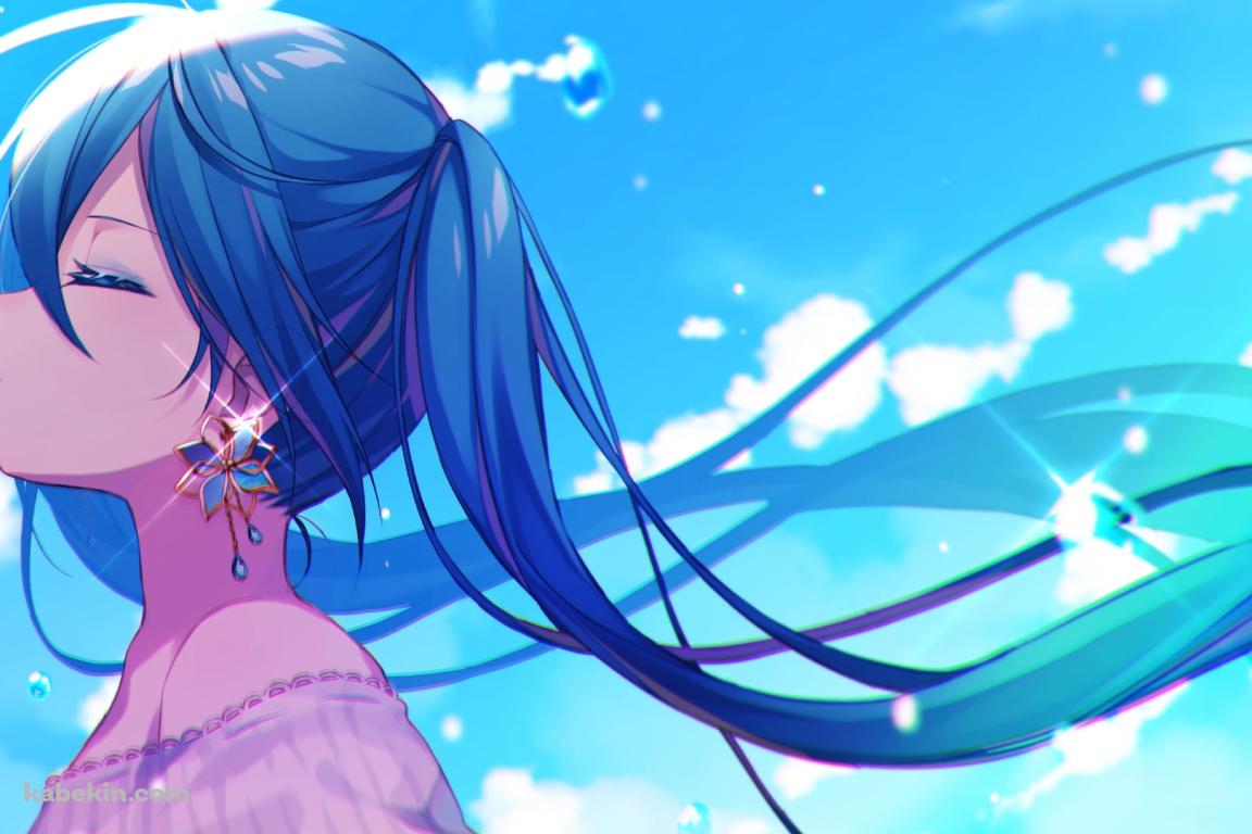 青いイヤリングをした初音ミク / ボカロ / ボーカロイドの壁紙(1152px x 768px) 高画質 PC・デスクトップ用