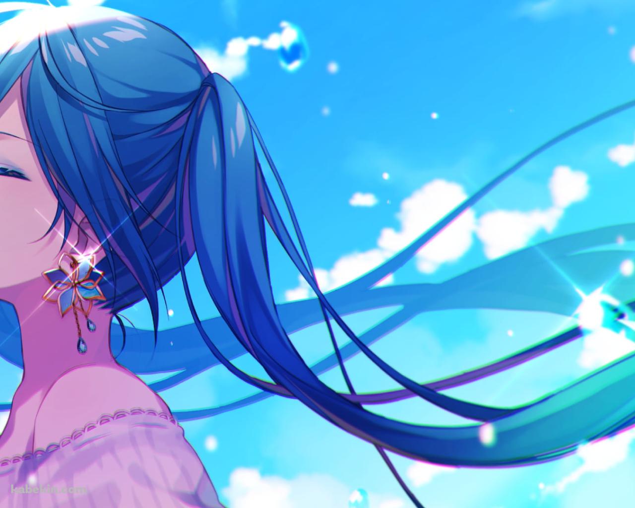 青いイヤリングをした初音ミク / ボカロ / ボーカロイドの壁紙(1280px x 1024px) 高画質 PC・デスクトップ用