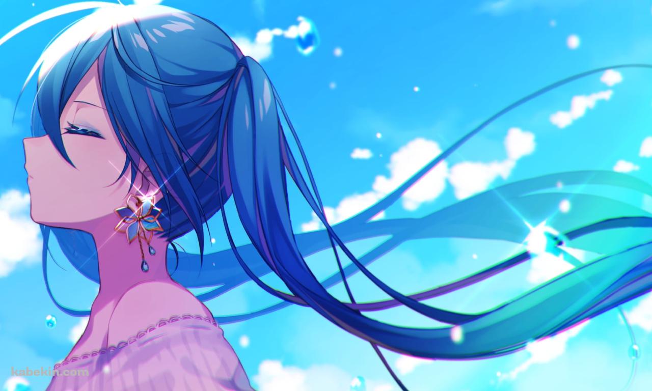青いイヤリングをした初音ミク / ボカロ / ボーカロイドの壁紙(1280px x 768px) 高画質 PC・デスクトップ用