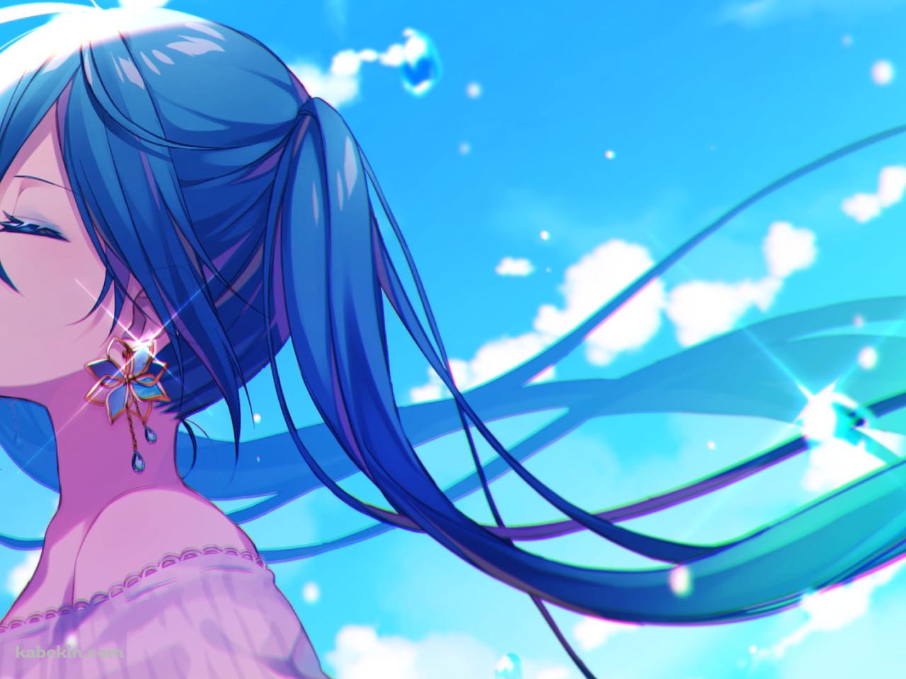 青いイヤリングをした初音ミク / ボカロ / ボーカロイドの壁紙(1280px x 960px) 高画質 PC・デスクトップ用