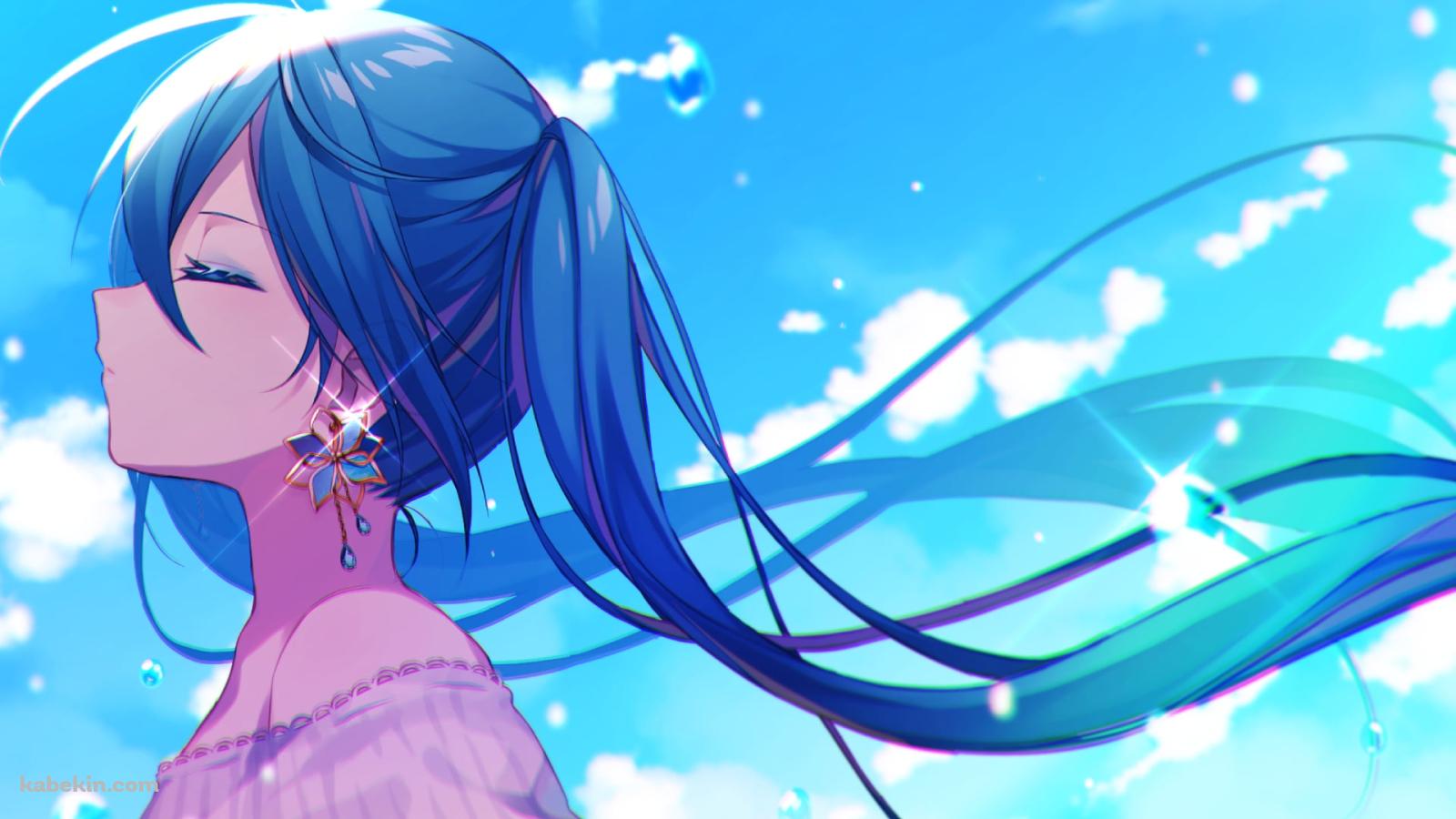 青いイヤリングをした初音ミク / ボカロ / ボーカロイドの壁紙(1600px x 900px) 高画質 PC・デスクトップ用