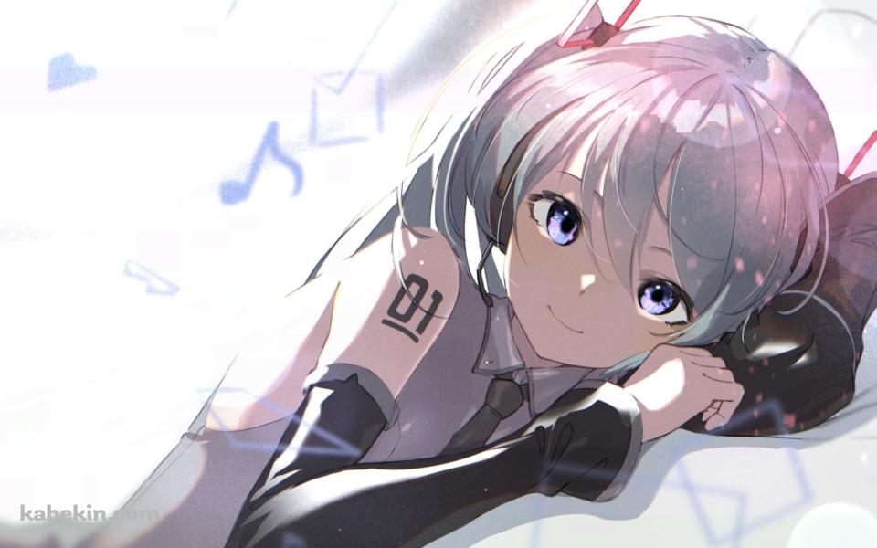 寝ながら微笑む初音ミク / 音符 / ボカロ / ボーカロイドの壁紙(960px x 600px) 高画質 PC・デスクトップ用