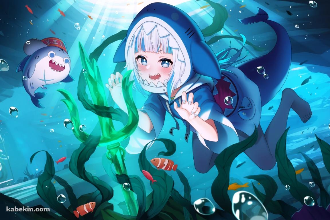 海の中で泳ぐがうる・ぐらとブループ / 熱帯魚 / 海藻 / ホロライブ / バーチャルYouTuber / Vtuberの壁紙(1152px x 768px) 高画質 PC・デスクトップ用