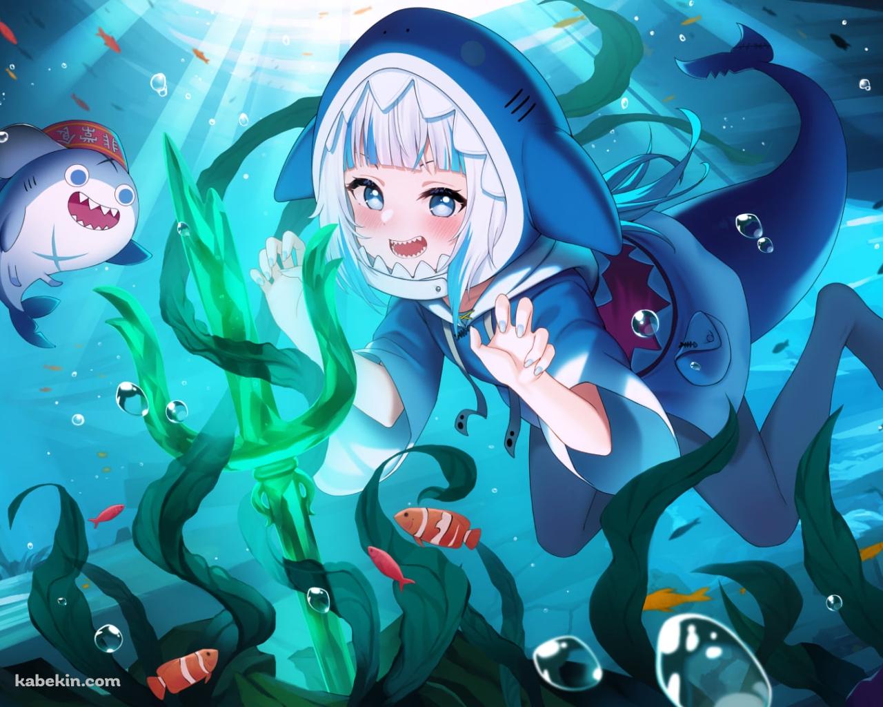 海の中で泳ぐがうる・ぐらとブループ / 熱帯魚 / 海藻 / ホロライブ / バーチャルYouTuber / Vtuberの壁紙(1280px x 1024px) 高画質 PC・デスクトップ用