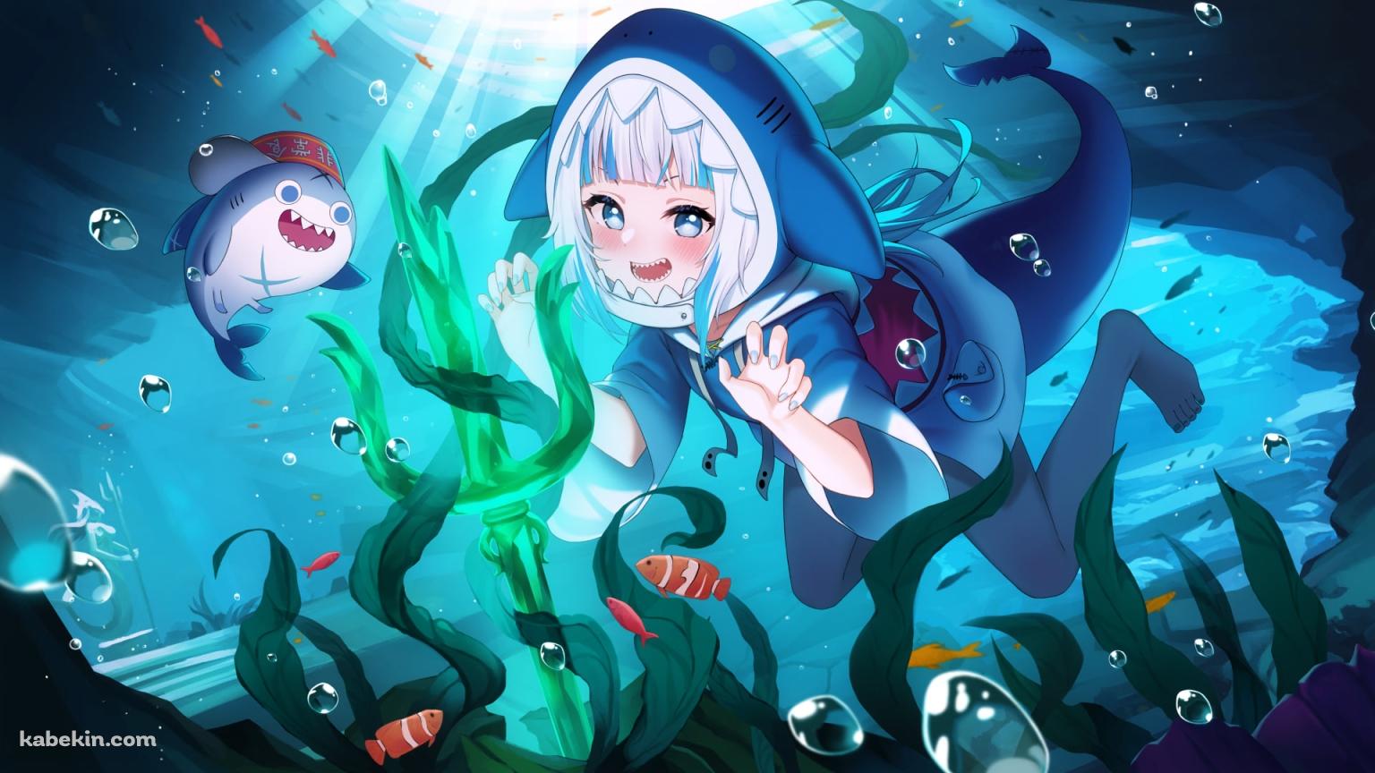 海の中で泳ぐがうる・ぐらとブループ / 熱帯魚 / 海藻 / ホロライブ / バーチャルYouTuber / Vtuberの壁紙(1536px x 864px) 高画質 PC・デスクトップ用